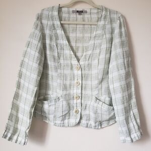 Flax Small 100% Linen Long Sleeve Buttoned Top Cardigan